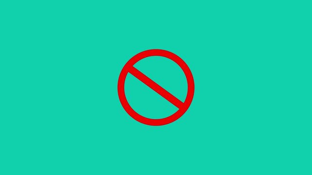 A glowing new digital red sign stop icon on blue background.Abstract red stop icon,rood, pass, cut, cross, Illegal icon animation.