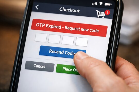 Finger Tapping Resend Code for Expired OTP on Mobile Checkout Screen