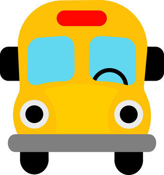 Cheerful cartoon school bus with big eyes and a wink
