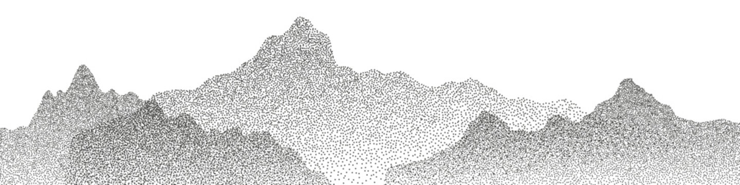 Mountain landscape grain with dot illustration stipple and vector gradation glacier. Noise gradient abstract with grunge texture beach and pattern sea nature. Terrain border mountain.