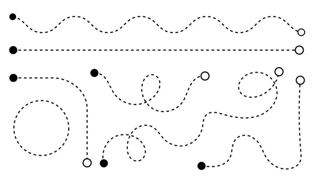 Line map dash for dot route point and stroke line doodle. Travel curve editable for location road spiral and swirl point vector. Line white background for dot graphic curly and route.