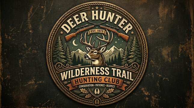 Deer hunter wilderness trail hunting club badge emblem