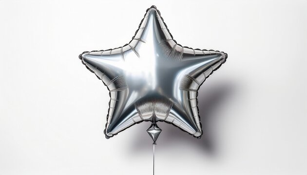silver star shaped foil balloon isolated on white background silver star helium balloon isolated on white background