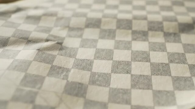 Close up view of crumpled checked paper revealing texture and details from an overhead perspective.