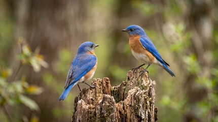 Obraz premium Two male bluebirds on perch 