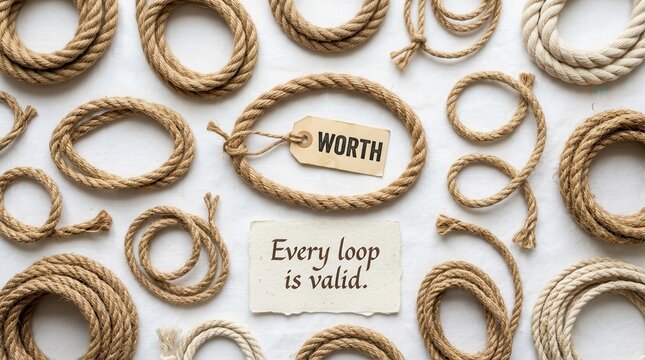Rope loops with encouraging messages of worth and validity