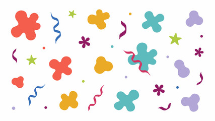 Fototapeta premium Colorful Confetti Falling on White Background with Flowers and Stars with isolated and ribbons and party decoration in celebration festive for flat design
