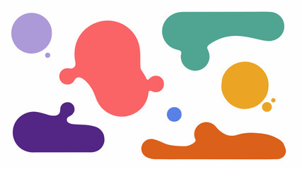 Fototapeta premium Colorful Abstract Shapes Floating on White Background with Blobs with modern design and creative concept and vibrant colors in purple shape pink shape for green shape