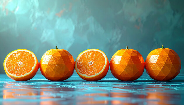 Orange fruit low poly geometric faceted abstract surface smooth citrus fruit orange color still life