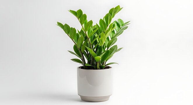 Lush Green  Plant  in a Ceramic Pot Isolated on a White Background