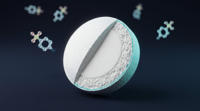 Chlorthalidone Tablet Cross Section Pharmaceutical Anatomy 3D Medical Illustration