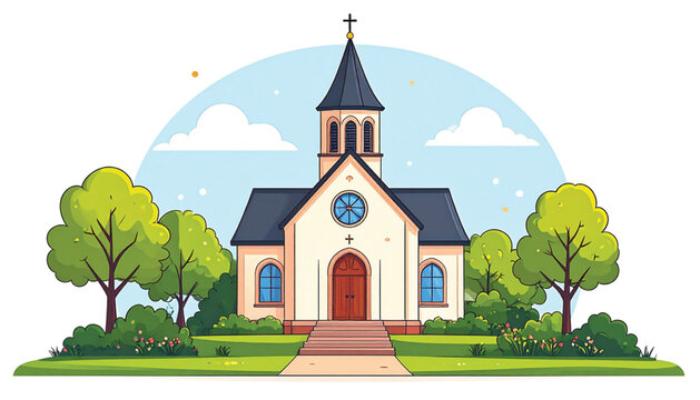 A small white church building.