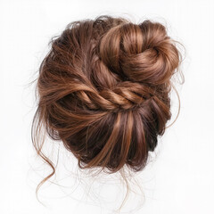 Naklejka premium Elegant hair bun with soft waves and braided detail on top