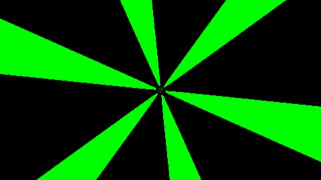 Vibrant green rays emanating from a central point against a stark black background, creating a dynamic abstract pattern.