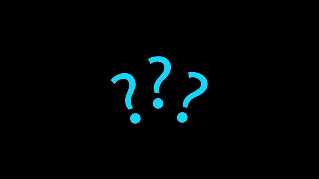 Minimalist Cyan Question Marks Animation Help Support FAQ Quiz Ask Query Icon Black Background Loop