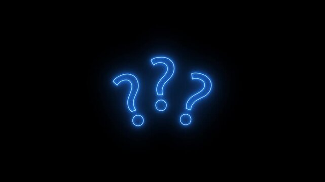 Neon Cyan Question Marks Glowing Animation Help Support FAQ Quiz Ask Query Black Background Loop