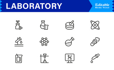 Fototapeta premium Laboratory Science Research Professional Modern Line Icon Set for Lab Equipment and Experiments