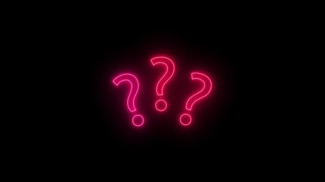 Neon Pink Red Question Marks Glowing Animation Help Support FAQ Quiz Ask Query Black Background Loop