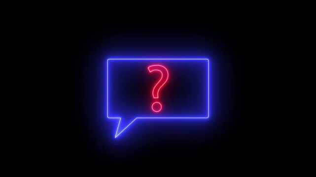 Neon Blue Speech Bubble Red Question Mark Glowing Icon Help Support FAQ Chat Tech Animation Loop
