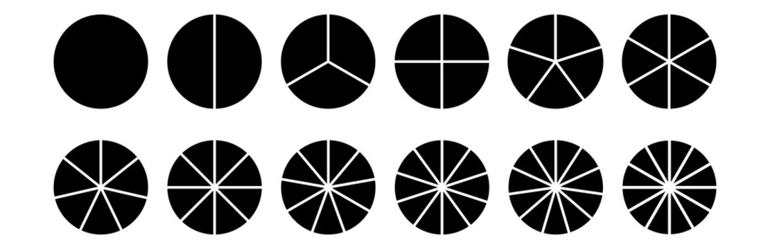 Circle pie chart diagram. circle sections and round donuts chart pieces. Business infographic vector set. Pizza or donut round diagram. Circle division infographic icon set. 