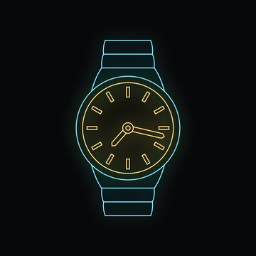 Wristwatch presenting time management and punctuality concepts with glowing neon lines