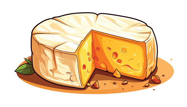 A wheel of brie cheese cut.