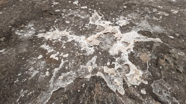 Close-up of white calcium spatter pattern on hardened surface