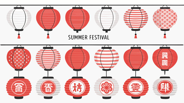 Japanese Summer Festival Paper Lantern Collection Vector Set