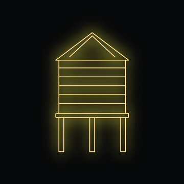 Behive neon outline icon glowing on a dark black background