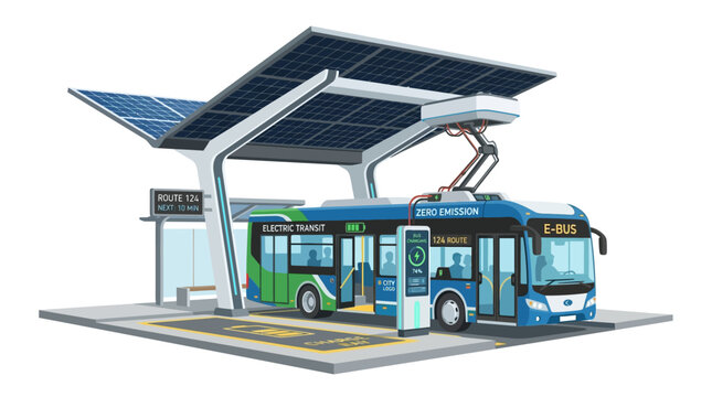 Electric Bus Charging at Solar Powered Station - Zero Emission Transport