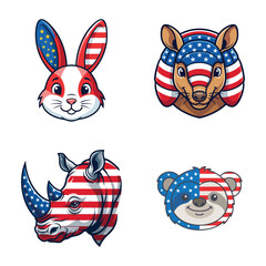 Obraz premium Patriotic American Flag Rabbit Armadillo Rhino Sloth Set