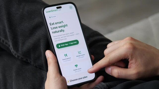Mobile interface for intelligent nutrition planning. Features AI meal builder, health check, daily macros, and subscription options. Premium includes live coaching and detox plans. Ideal for videos
