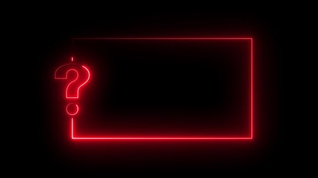 Question mark neon sign light. Quiz trivia game competition. Red neon question mark frame for quizzes and FAQs. Game announcement neon message on black background 4k video
