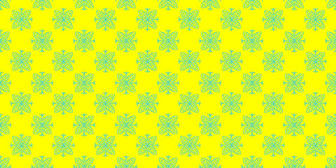 Seamless geometric pattern with green thin line butterfly ornament on bright yellow background.  abstract textile design. © Mr. Han Han