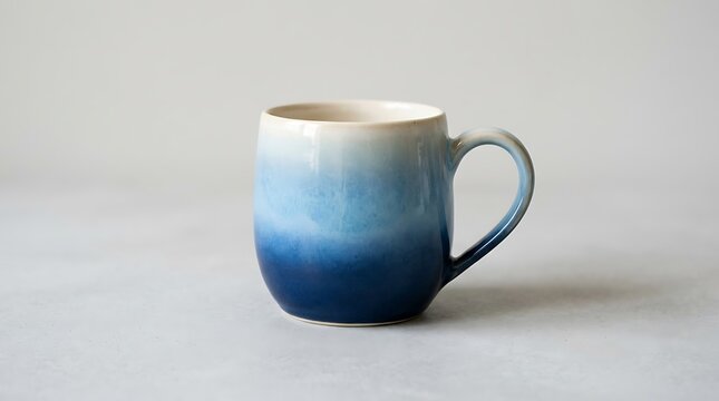 Blue ceramic mug with heart shape cutout handle.
