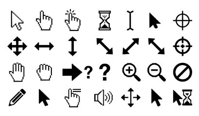 Fototapeta premium Computer Mouse Pointer Cursor Icons Black and White Vector UI Symbol Collection