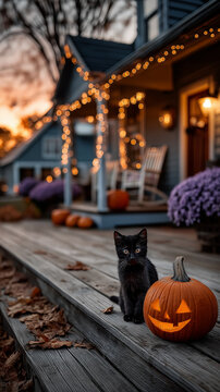 halloween cat on the porch