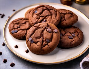 Fototapeta premium chocolate biscuits delicious chocolate cookies pure chocolate biscuits chocochip cookies on a plate chocolate cookies caramel biscuits chocochip