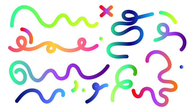Colorful wavy lines, swirls and curves set, vector file