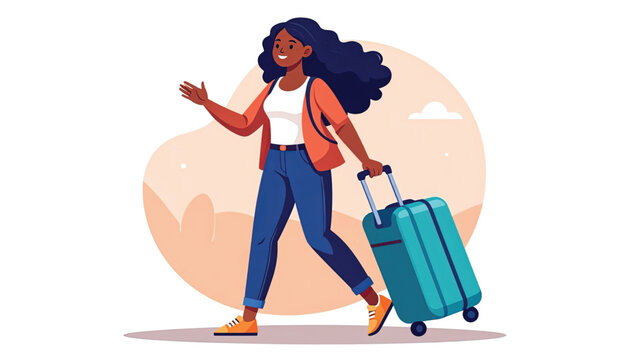 Woman walking with a suitcase.