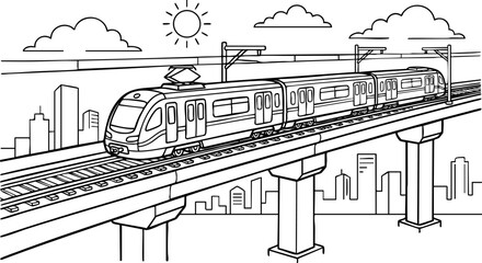 Modern elevated passenger train on city bridge track with transport commuter locomotive elevated © MS-SABBIR