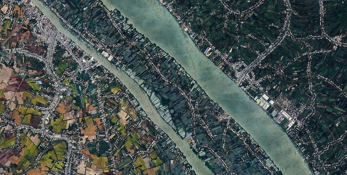 Satellite View of the Mekong River Estuary and Distributaries