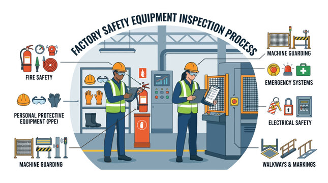 Factory Safety Inspection Process with PPE and Equipment Checks