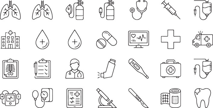 Medical Healthcare Line Icons Collection - Hospital Symbols