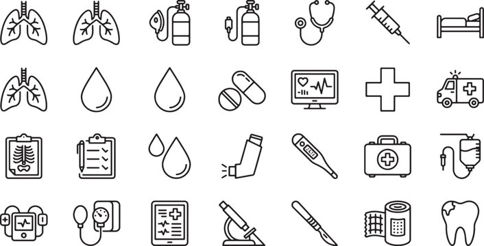 Medical Healthcare Line Icons Pack - Hospital Outline Set