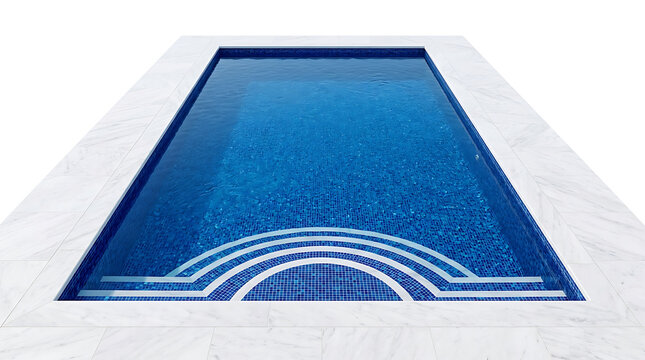 Modern Rectangular Swimming Pool with White Marble Coping Isolated on a Plain White Background