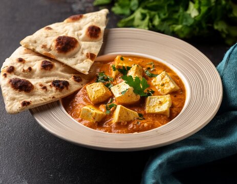 delicious paneer butter masala with naan bread