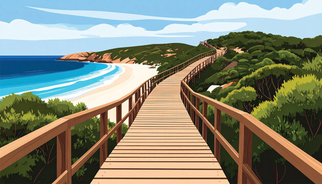 Wooden Boardwalk Leading to Beach.