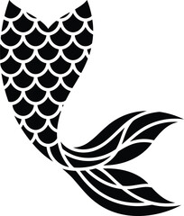 Black silhouette of a graceful mermaid tail with scales graphic vector art © SEMA