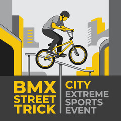 Naklejka premium Energetic Bmx Street Rider Performing Urban Extreme Sports Trick